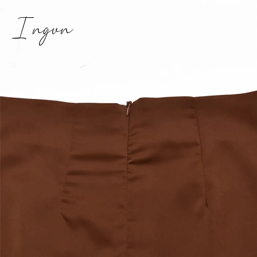 Ingvn - Turn-down Collar Button Women Two Piece Set Brown Long Sleeve Top High Waist Skirt Women Autumn Sexy Slim Office Outfits