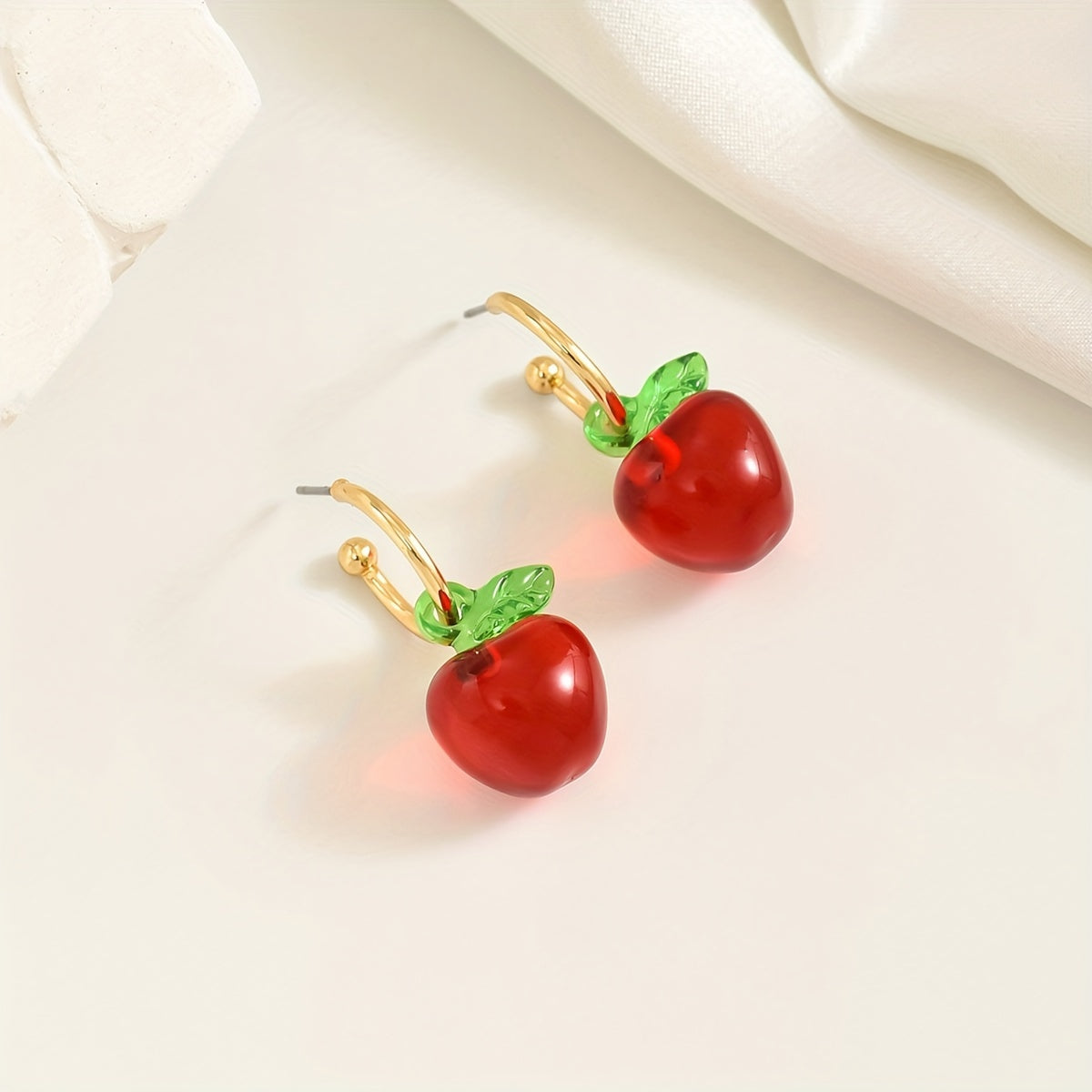 Elegant & Cute Apple Drop Earrings for Women - Chic Resin Dangle Jewelry, Perfect for Casual Attire
