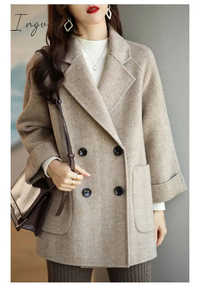 Ingvn - Autumn And Winter New Fashion Women's Jacket Loose Leisure All-Match Western Style High-End Woolen Female Coat