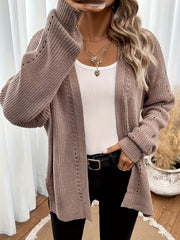 Solid Color Open Front Cardigan, Casual Long Sleeve Cardigan For Fall & Winter, Women's Clothing