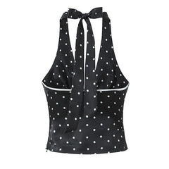 Women Vintage Polka Dot Halter Top Sexy Backless Fit Slim Holiday Summer Crop Top
