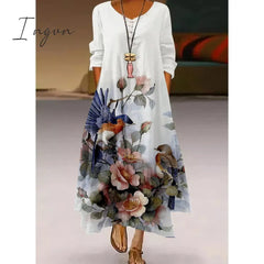 Ingvn - Fashion Summer Maxi Dress Women's Printed Sundress Casual Short Sleeve Vestidos Female High Waist Robe Femme midi elbise