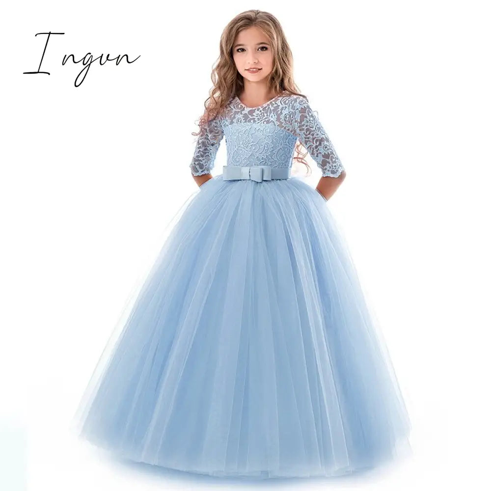Ingvn - Teen Girl Evening Party Long Dress 5-14Y Girl Formal School Ceremony Outfit Kids Christening Costume White first Communion Dress