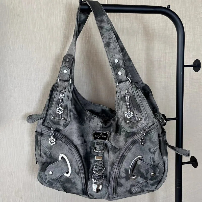Ingvn  Y2k Vintage Shoulder Bag for Women Gothic Fashion Tie-dye Tote Bag Aesthetic Large Capacity Luxury Designer Female Handbag
