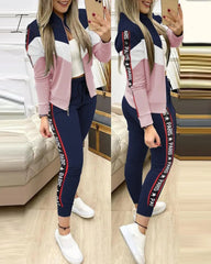 Ingvn - Fashion Tracksuit 2 Piece Set Autumn Winter Zipper Jacket + Long Pants Sports Suit Female Sweatshirt Sportswear Suit For Woman