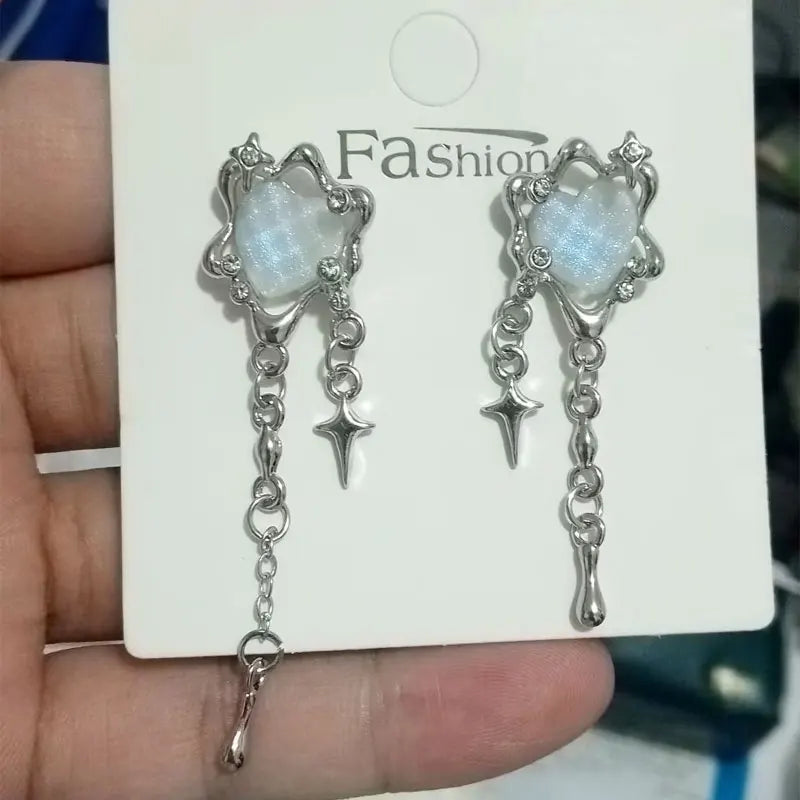 INGVN  Irregular Heart Tassel Star Earrings Women Design Senior Sense of Fashion Personality Earring Y2K Trendy Party Jewelry Gift