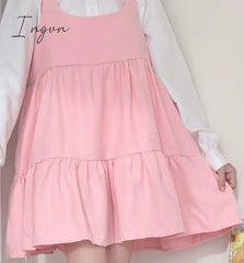 Ingvn - Japan Autumn Kawaii Lolita Two-piece Suit Cosplay Loli Bow Rabbit Ears Shirt Sweet Soft Girl Sleeveless Ruffles Suspender Dress