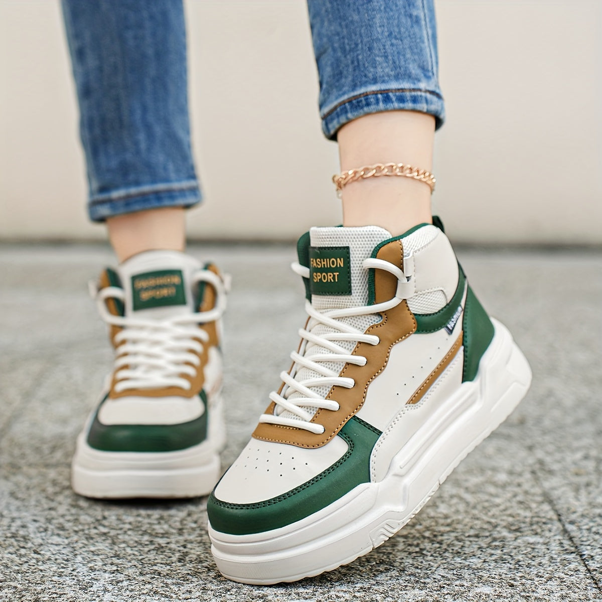 Lightweight Chunky Solid Color Sneakers, Comfortable Medium Tube Thick Soled Versatile Sports Shoes for Women