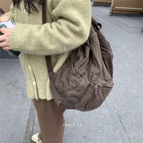 Ingvn  Vintage Backpack for Women Preppy Style Canvas Women Rucksack Zipper Casual Medium-Capacity European-American Style Female Bag