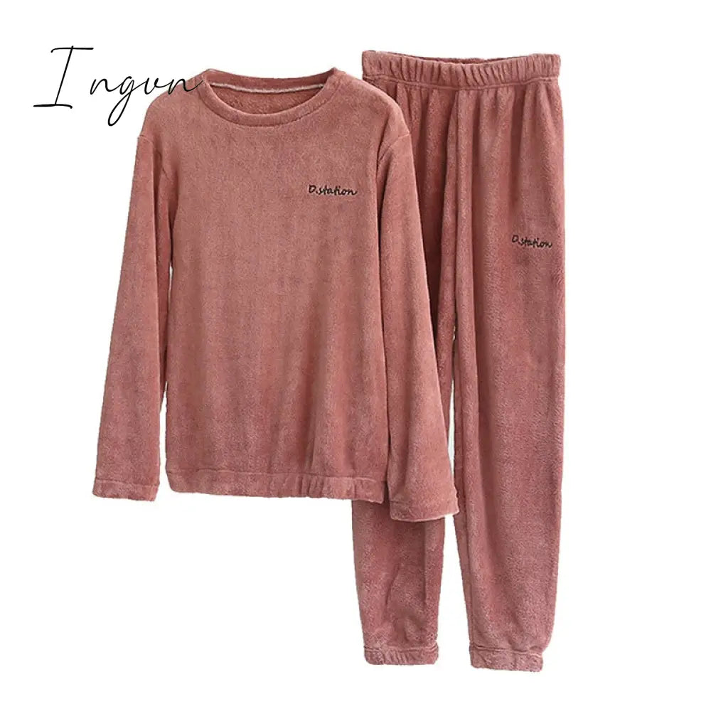 Ingvn - Women Winter Pajamas Set Dropshipping Warm Homewear Winter Sleepwear Female Flannel Pajamas Home Pants Warm Home Clothes Suit