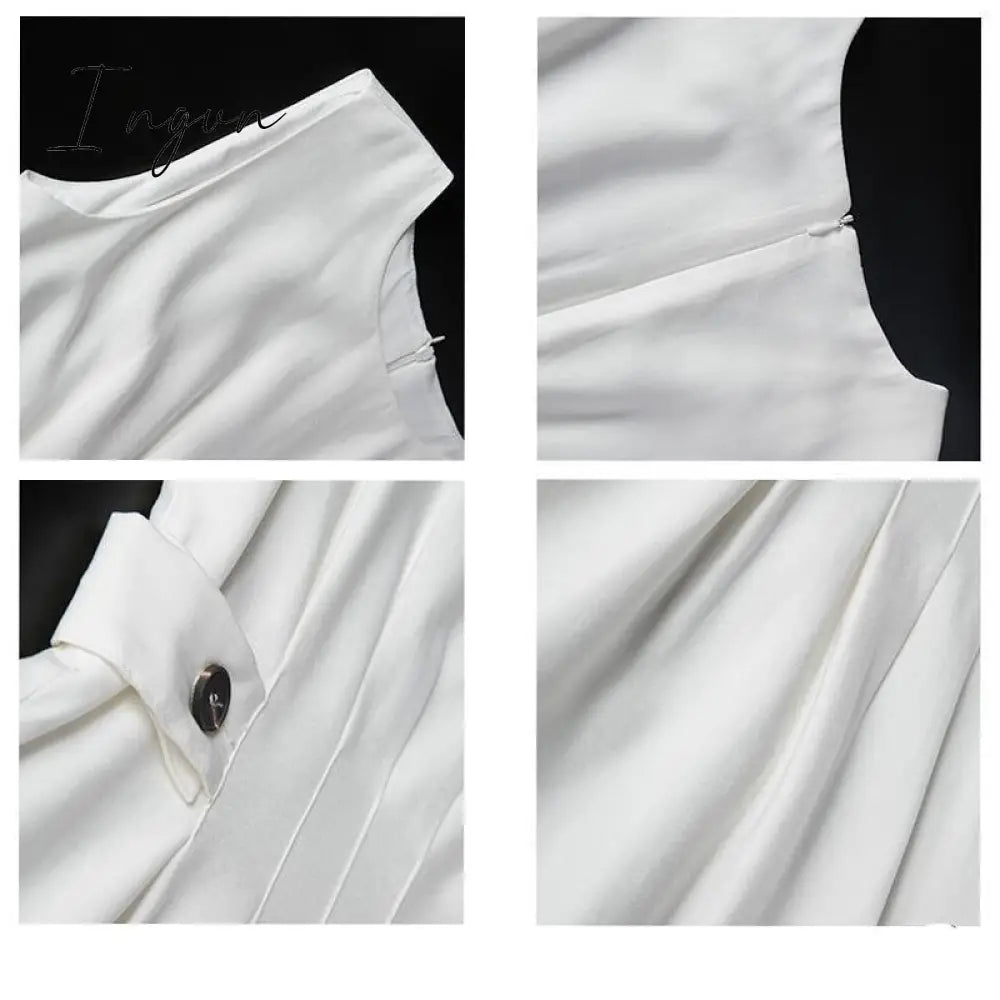 Ingvn - Summer Outfits Summer Women Solid Long Dress White Chic Elegant Casual Party O Neck Sleeveless Tank Female Waist Retraction Holiday Party Robe