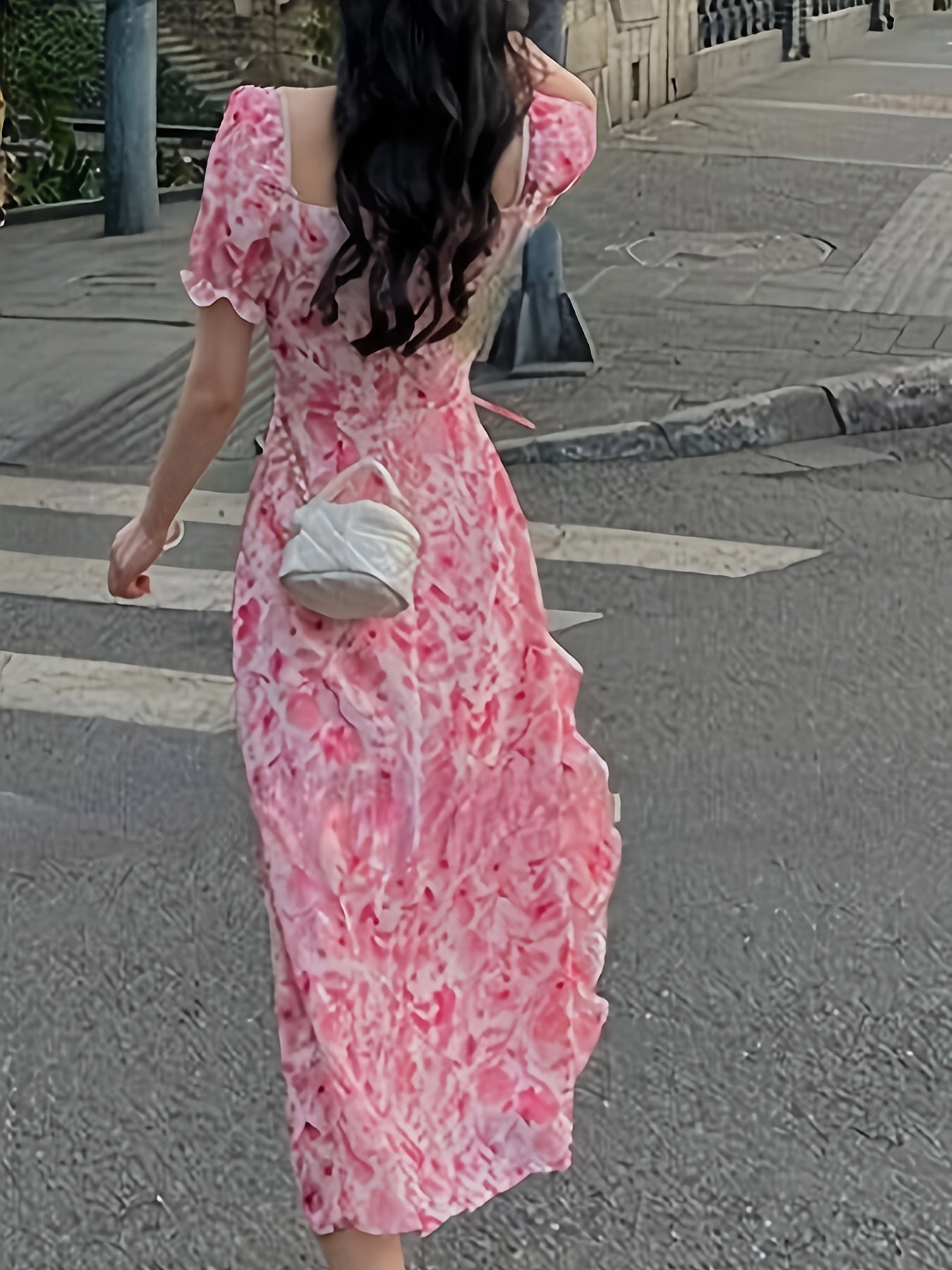 Elegant Floral Print Polyester Blend 1pc Fit and Flare Dress - Ruffle Hem, Scoop Neck, Woven Fabric - for Spring/Summer Women