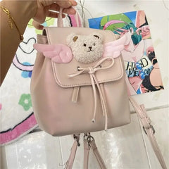 Ingvn  Y2k Backpack Women Fashion Cartoon Bear Spice Girls Backpacks for Ladies Pink Casual Versatile Design Drawstring Bag