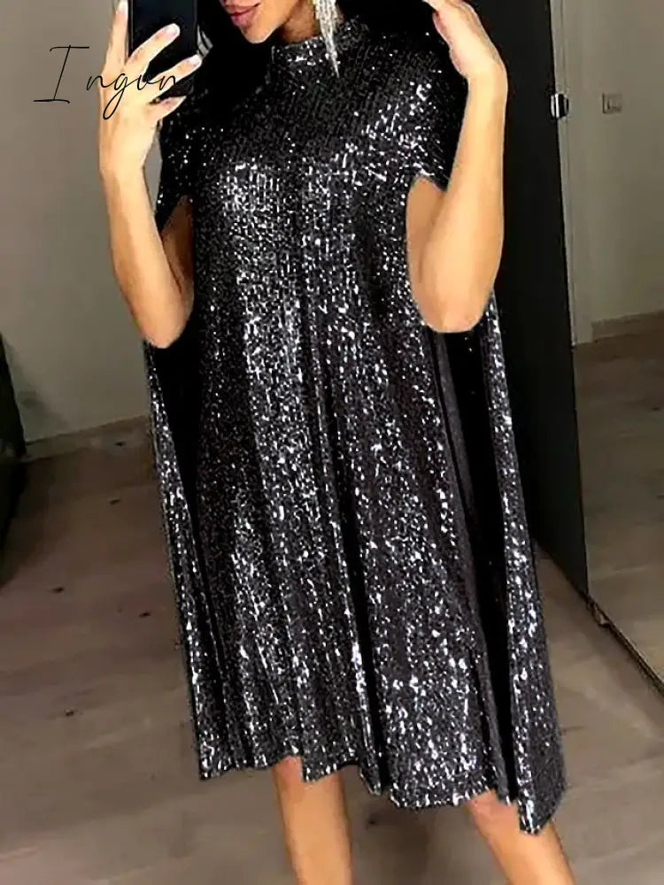 Ingvn - Women‘s Semi Formal Party Dress Sequin Dress Short Mini Dress Silver Gold Sleeveless Pure Color Sequins Split Spring Summer Crew Neck Stylish Elegant 2023 S M L XL XXL