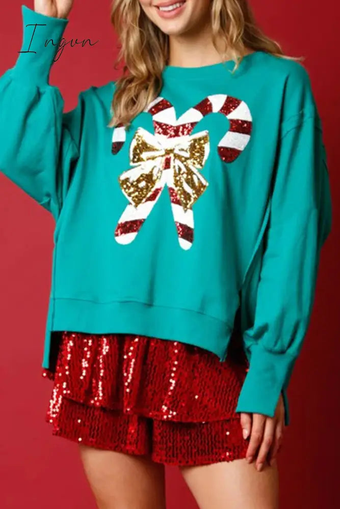 Ingvn - Casual Solid Sequins Printing O Neck Tops