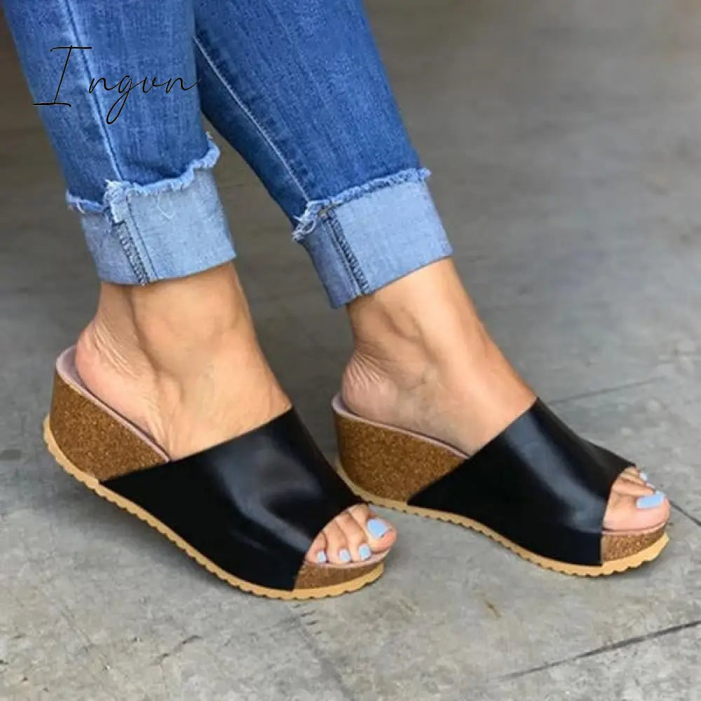 Ingvn - Fashion Style Peep Toe Slip-On Wedges Sandals