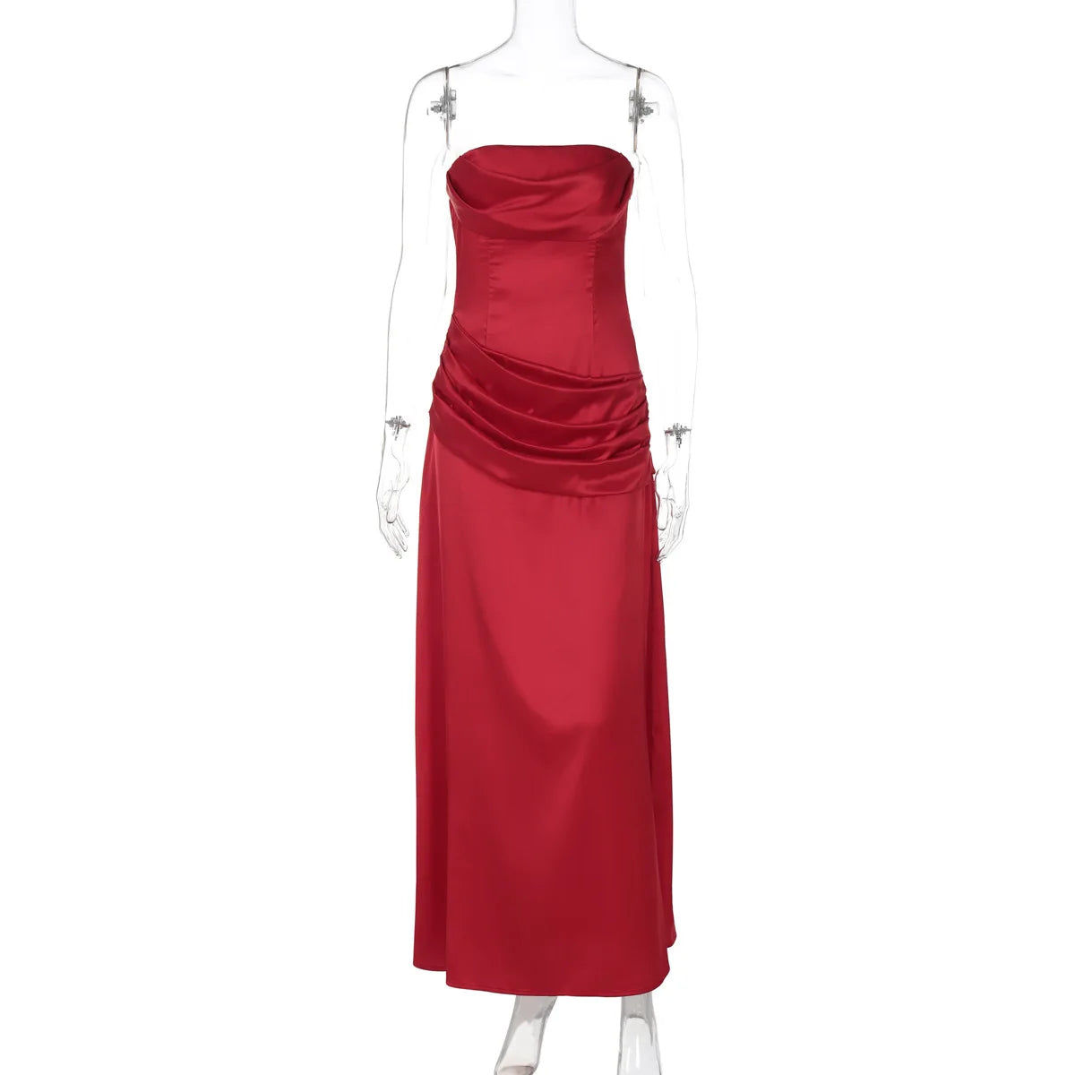 Elegant Off-shoulder Sexy Maxi Dress Women Fashion Strapless Sleeveless Backless Ruched Bodycon Club Long Dress New