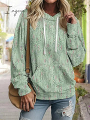 Ingvn - Women's Hoodie Sweatshirt Pullover Basic Drawstring Front Pocket Green Graphic Casual Hoodie Long Sleeve Top Micro-elastic Fall & Winter