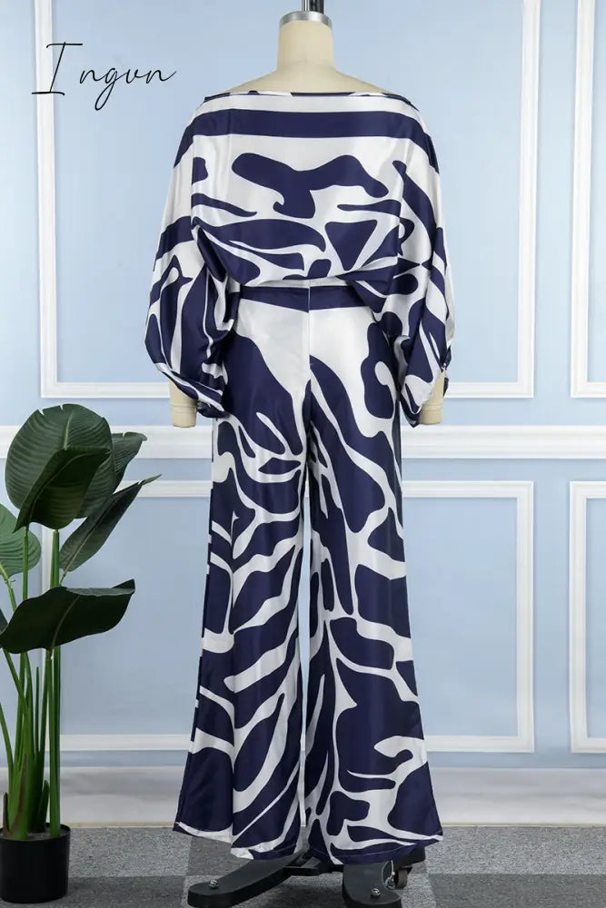 Ingvn - Casual Elegant Print Patchwork Off the Shoulder Long Sleeve Two Pieces(13 Colors)