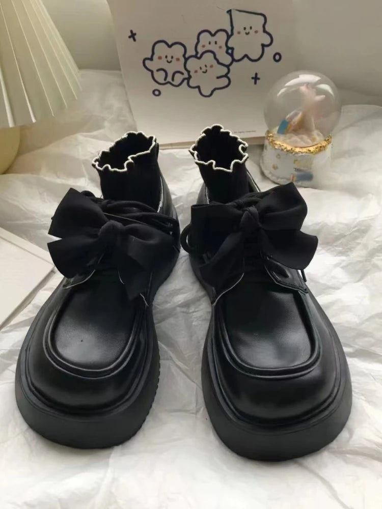 Ingvn  College Style Vintage Shoes Women Japanese Kawaii Bow Casual Mary Janes Shoes Female Lace-up Elegant Platform Shoes Summer