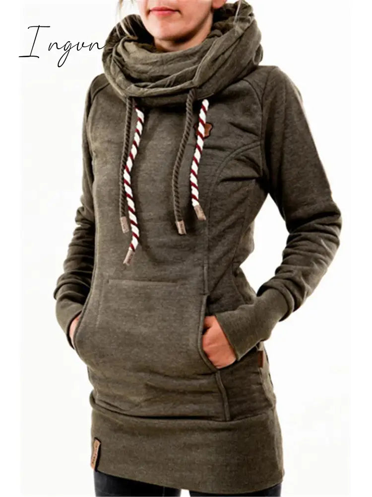Ingvn - Slim Fit Front Pocket Drawstring Hooded Pullover Sweatshirt