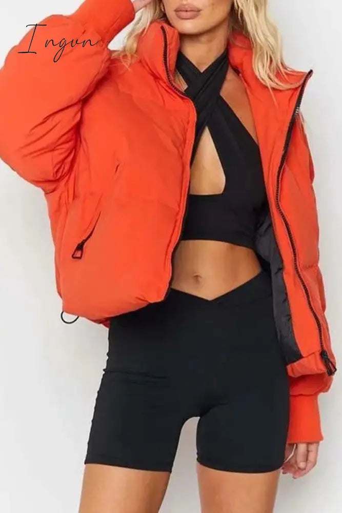 Ingvn - Casual Solid Pocket Zipper Mandarin Collar Outerwear
