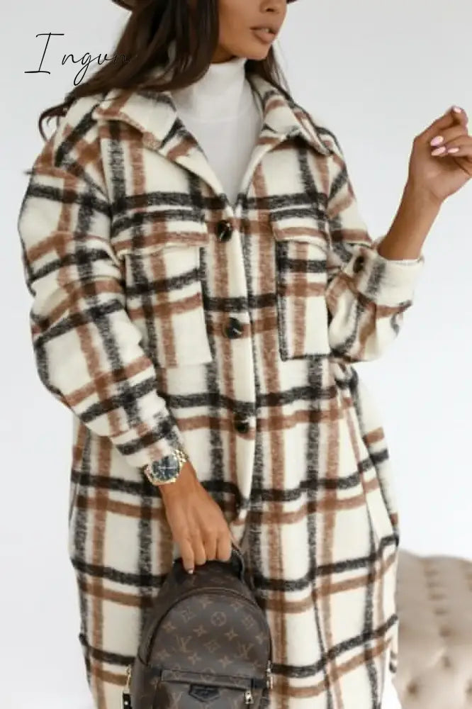 Ingvn - Selling Women's Autumn Coat Fashion Long Section Casual Warm Lattice Woolen Winter Jacket Banquet Trend Lapel Women's Windbreaker