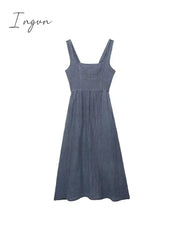Ingvn - Long Dress Woman Solid Linen Sleeveless Frilly Dresses Woman Summer Party Dress Female 2023 Midi Dresses