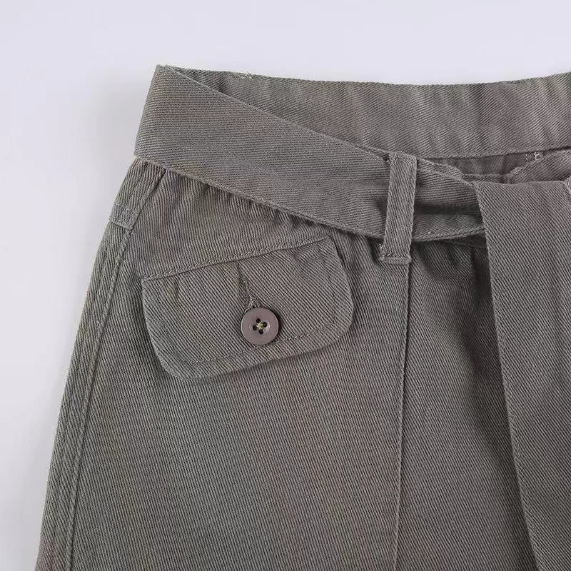 Voguable  Fashion American Trousers High Street Retro Gray Cargo Pants  Woman Sexy Low Waist Baggy Pants Casual Trousers Streetwear