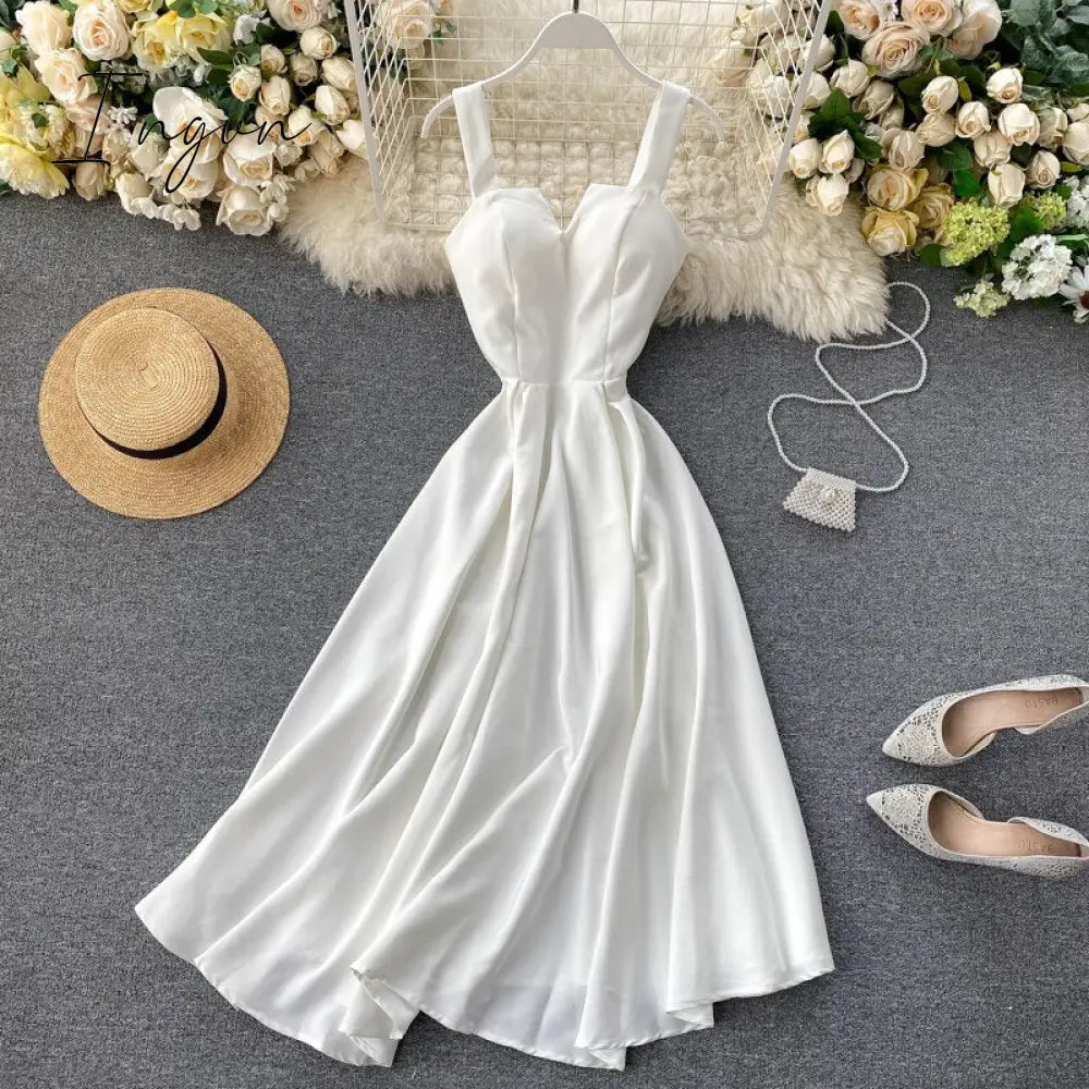 Ingvn - New Women V-neck Party Dress Summer Retro Solid Color High Waist Long Robe Ladies Slim Backless Bodycon Dress Vestidos