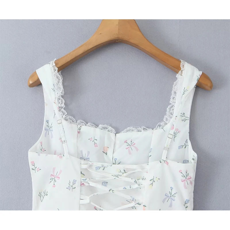 Sexy Slim Fit Short Floral Print Dress For Women Sleeveless Lacing Up A Line Holiday Party Dresses Summer Corset Robe