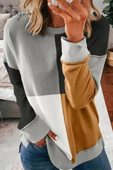 Ingvn - Casual Color Lump Patchwork Contrast O Neck Tops(5 Colors)