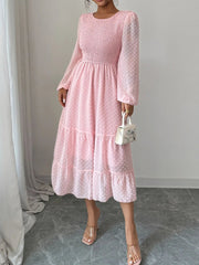 Polka Dot Long Sleeve Tiered Midi Dress