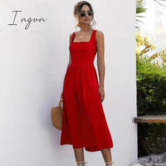 Ingvn - Women Long Dress Summer Sexy Backless Casual White Black Ruched Slip Midi Sundresses Ladies Strap Clothes For Women y2k