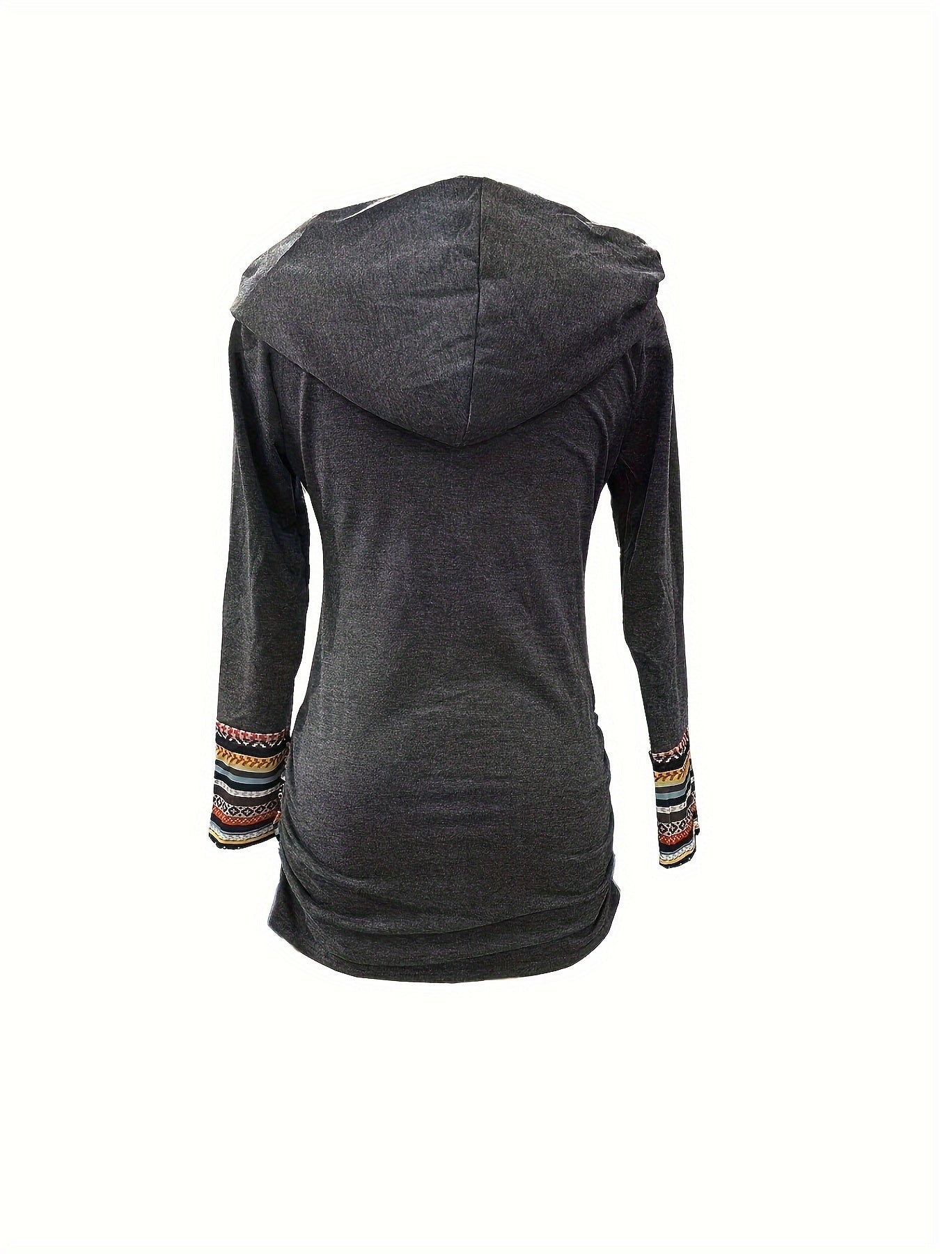 Trendy Stripe Hoodie with Button Accent - Long Sleeve Splicing Design - Cozy Casual Wear for Women
