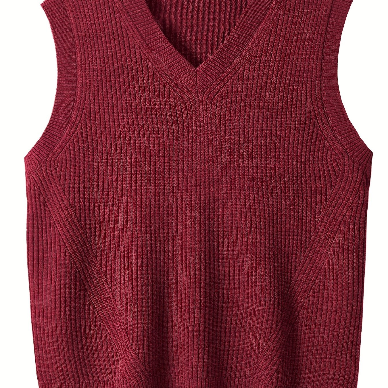 Plus Size Men's Solid Knit Textured Vest Sweater for Spring/Autumn - Oversized Trendy Sleeveless Sweater for Males