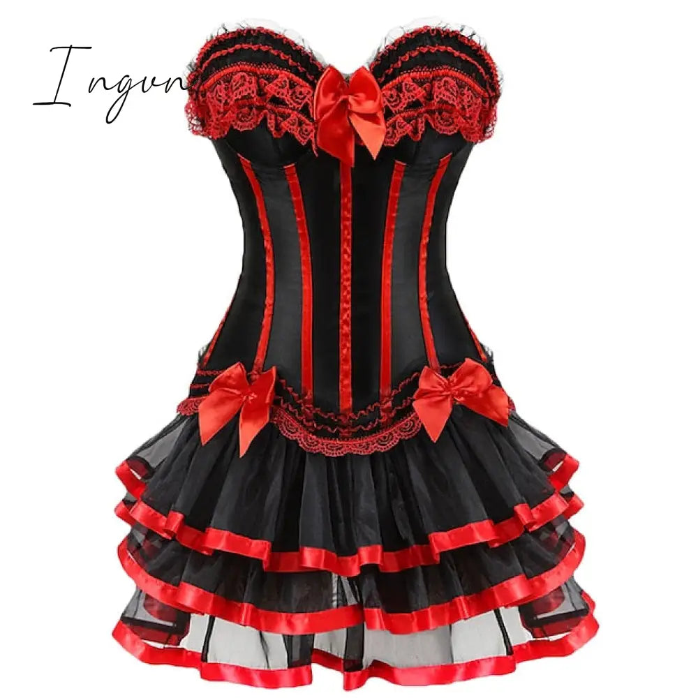 Ingvn - Women's Plus Size Corsets Halloween Country Bavarian Overbust Corset Corset Dresses Classic Retro Tummy Control Lace Stripe Waves Lace Up Nylon Polyester / Cotton Christmas Wedding Party / Bow