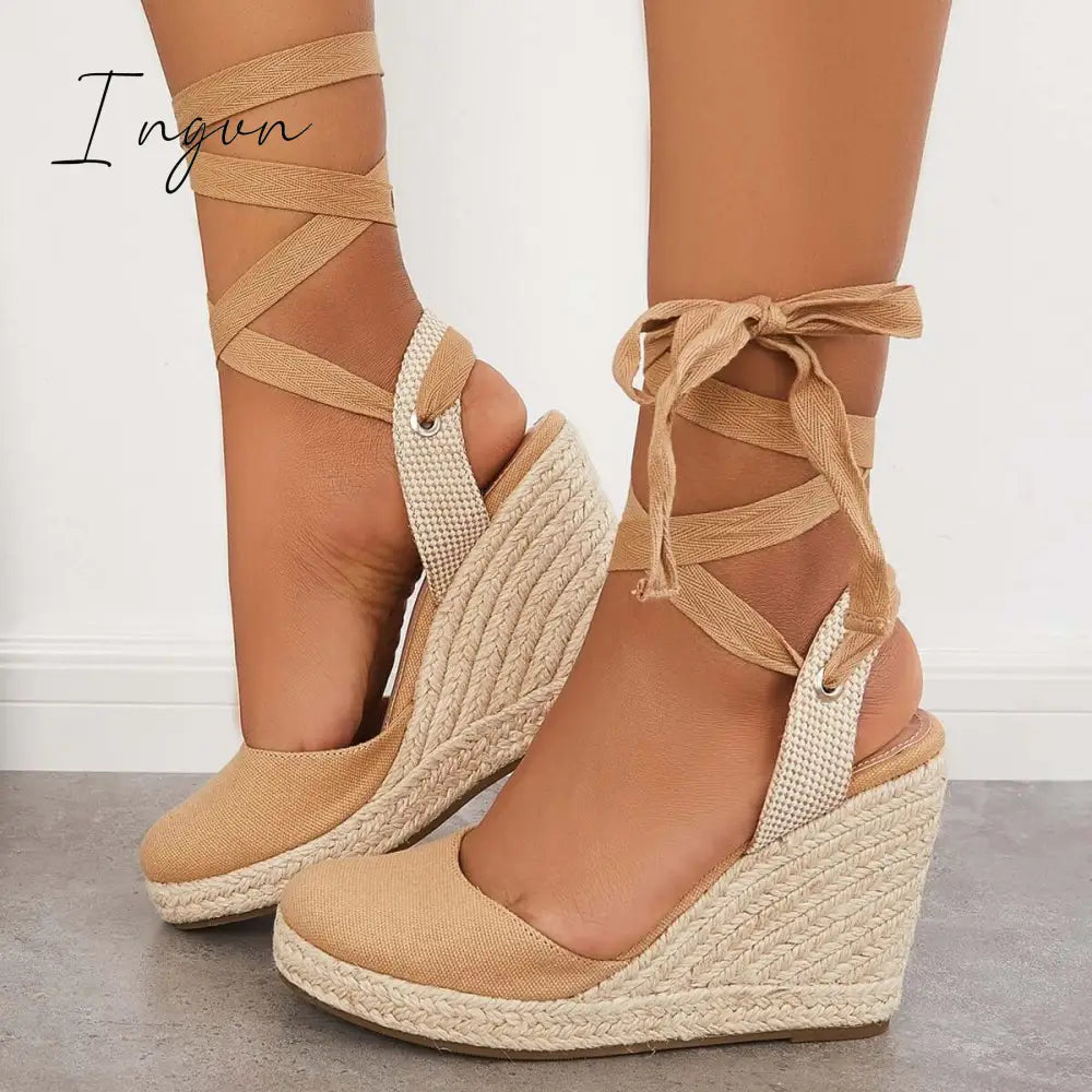 Ingvn - Lace up Espadrille Wedges Platform Heel Singback Sandals