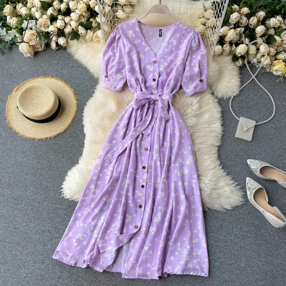 Ingvn - beach Red elegant sexy Dress women Summer Autumn V-neck polka dot midi dress waist split dress vestidos de fiesta clothes
