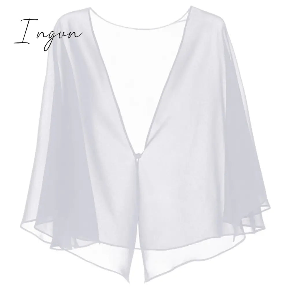 Ingvn - Womens Fashion Women Black Chiffon Bolero Prom Party V-neck with Button Shrug Elegant Simple Soft Casual Cape for Lady Evening Dress Red White