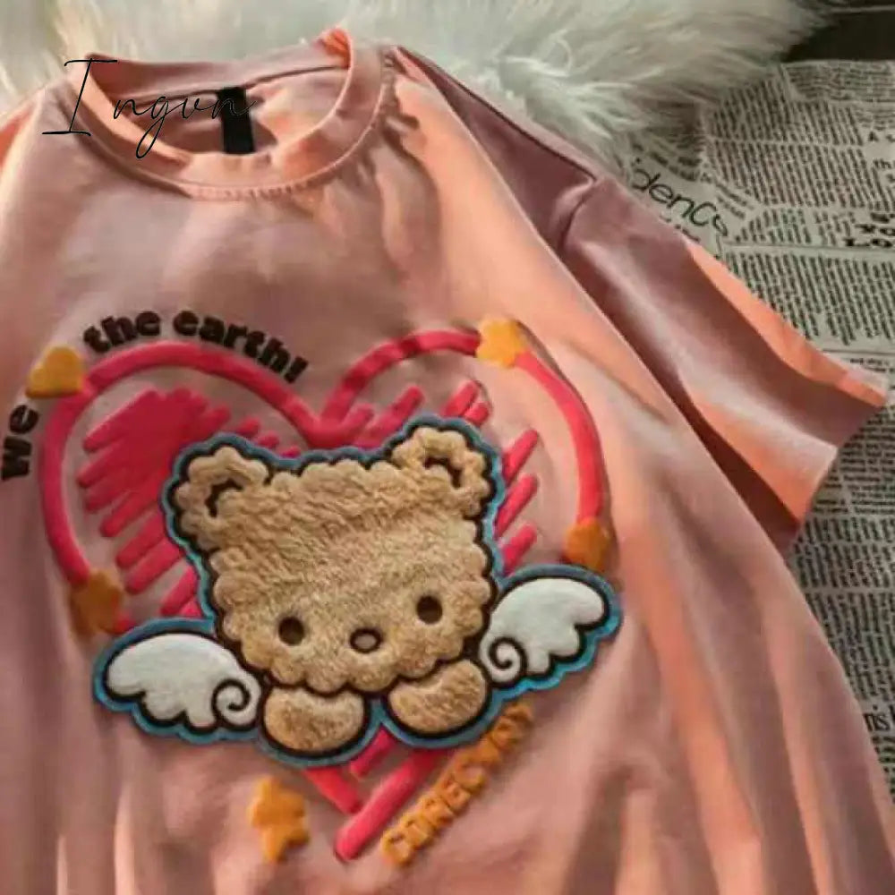 Ingvn - Kawaii Dog Print T-Shirt Harajuku Casual Loose Summer Women'S T-Shirt Cute Sweet Aesthetic Oversized Tops Streetwear
