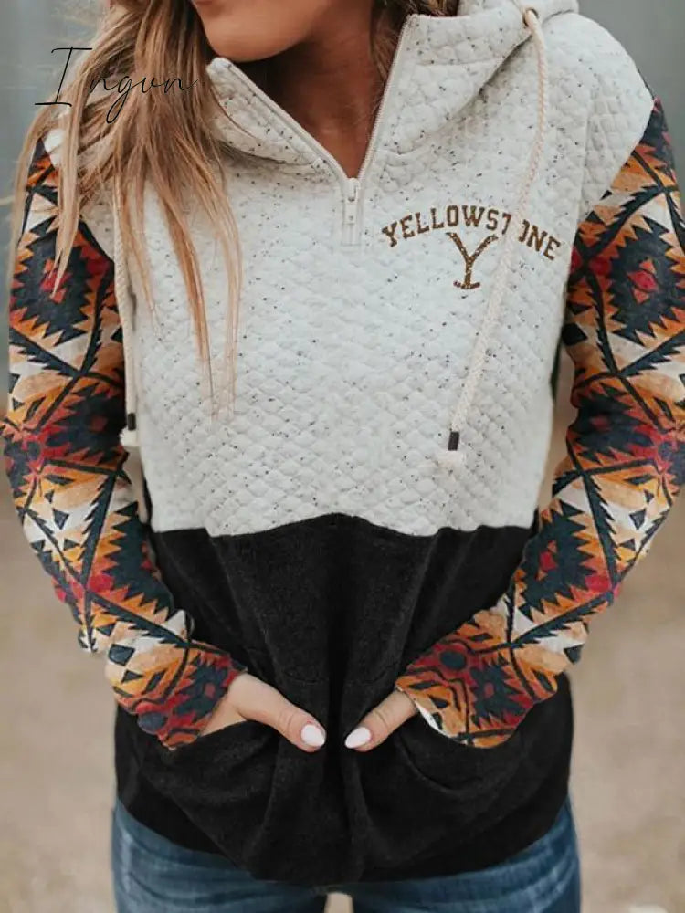 Ingvn - Women's Printed Hooded Fleece Shirt Long Sleeve Sweater Coat