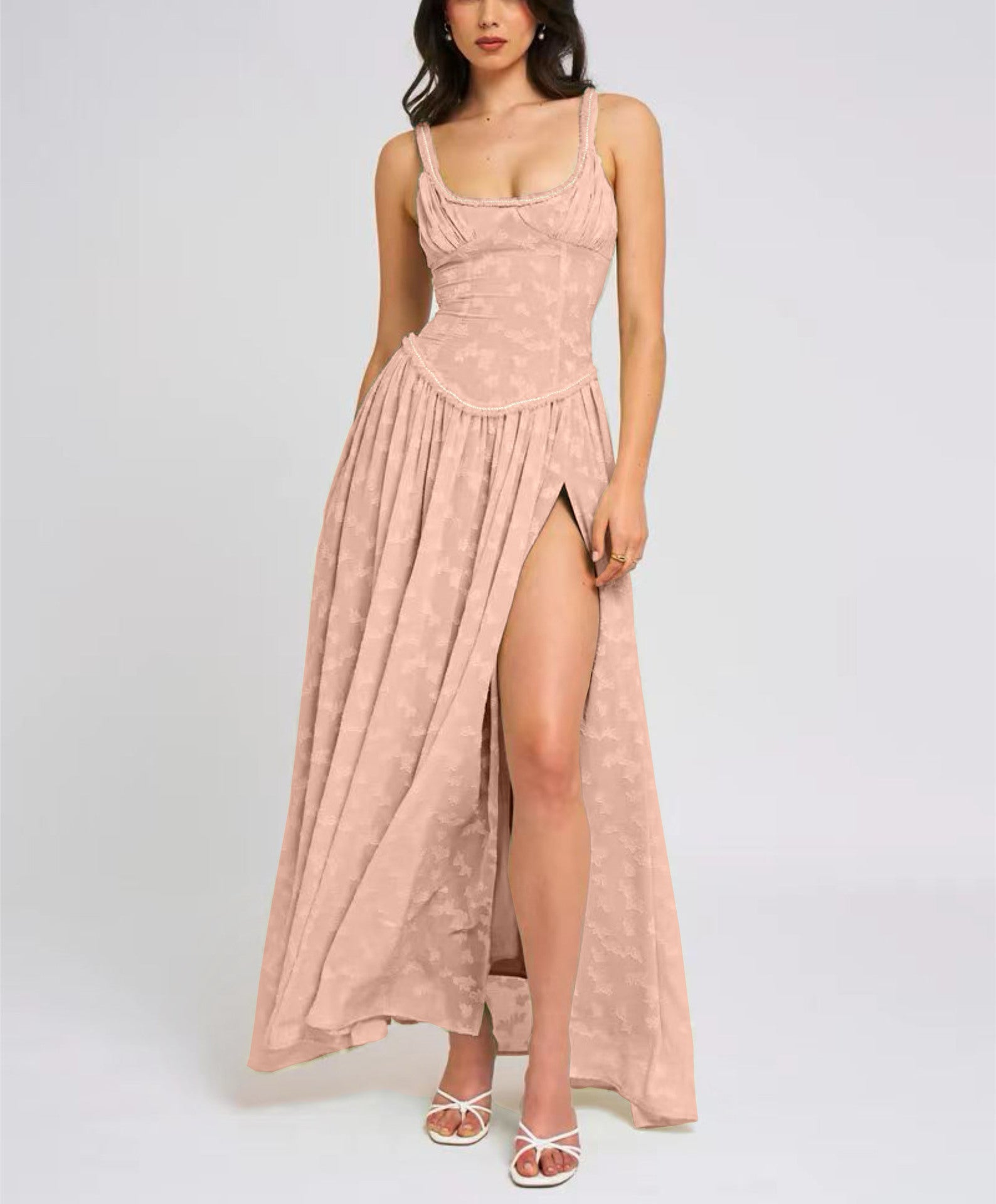 sexy women's new sexy suspenders U-collar backless perspective chiffon dress