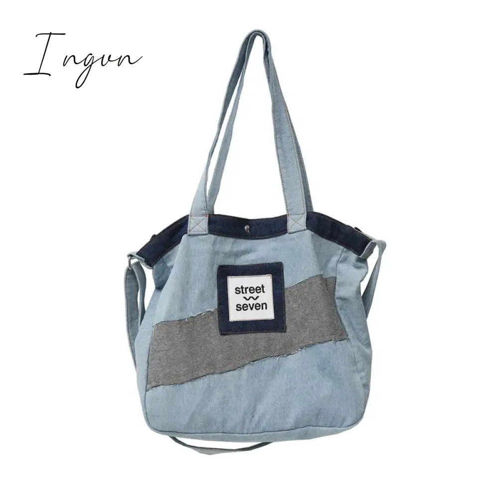 Ingvn - Denim Women's Bag 2024 New Eco Reusable Ladies Handbags Canvas Shopping Travel Shoulder Bags Unisex Jeans Crossbody Bag Shoppers