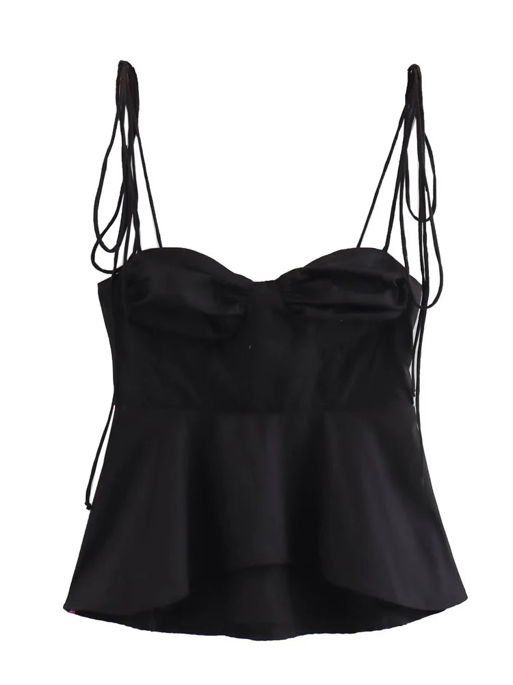 White Smocked Strappy Camisole Women's Sexy Sleeveless Ruffle Slim Bra Solid Color Streetwear Y2k Women's Tops Camisole