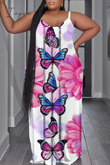 Ingvn - White Sexy Casual Print Backless Spaghetti Strap Long Dress Plus Size Dresses