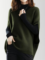 Women's V-Neck Knitted Cardigan, Casual Loose Fit Batwing Sleeves, Solid Color, Polyester, Spring/Autumn Fashion, Sleeveless Pullover Top for Ladies