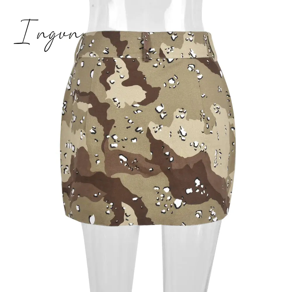 Ingvn - Womens Fashion Trendy Camouflage Mini Skirts for Women Korean Fashion Pockets Zipper Bottoms Harajuku Streetwear Y2k Vintage Clothes