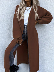 Women's Stylish All-Season Cardigan - Durable Knit with Chic Solid Color, Micro Elasticity, Open Front, and Side Splits