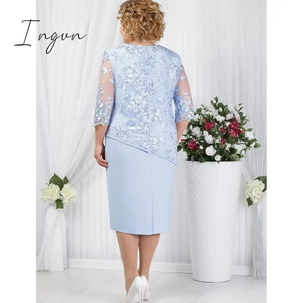 Ingvn - Fashion Trends Elegant Half Sleeve Lace Evening Dress Plus Size O Neck Short Mother Of The Bride Dresses Red Wedding Guest Party Gowns